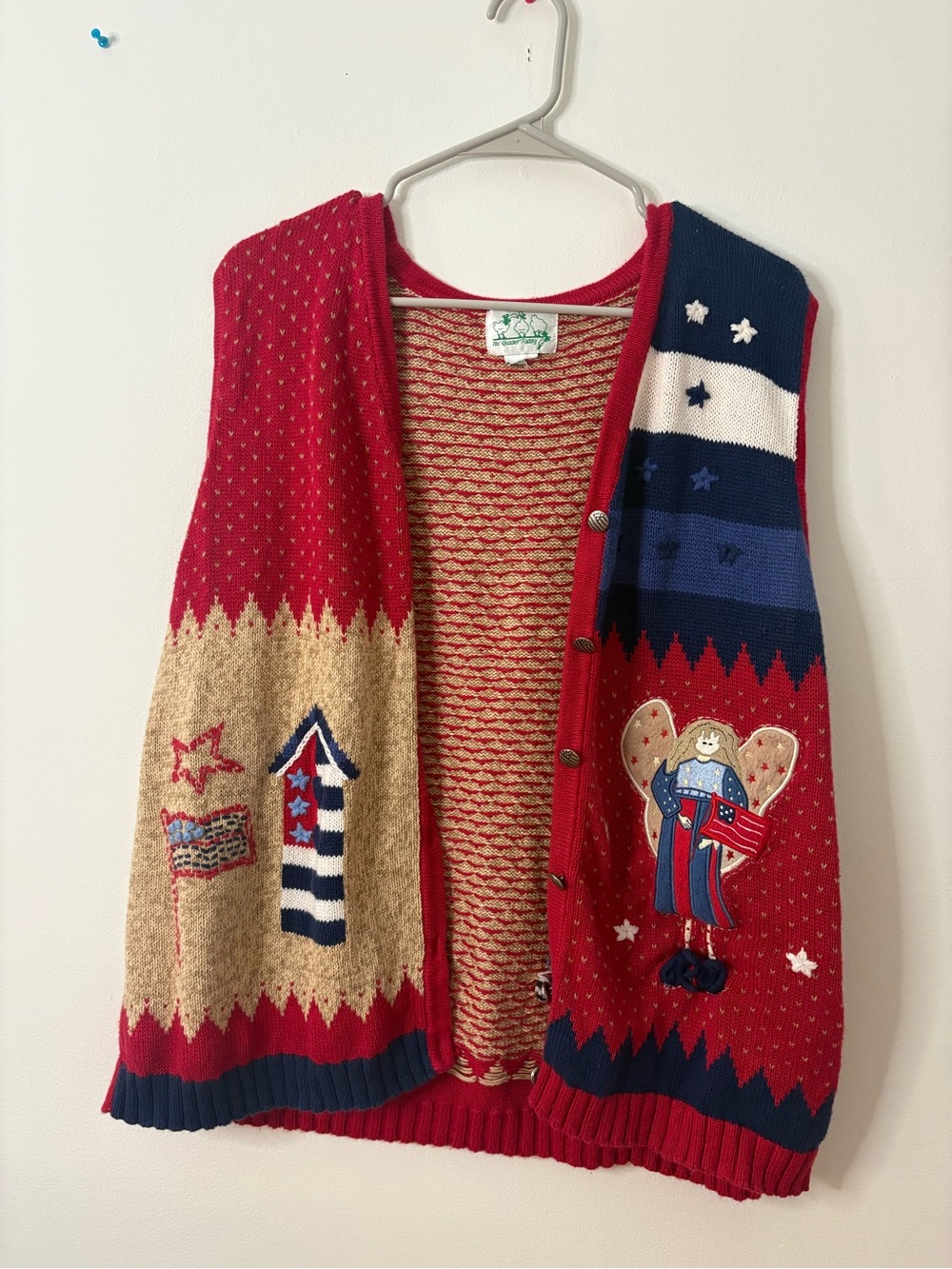 Quacker Factory Red, Navy & Tan Patriotic Holiday Vest
